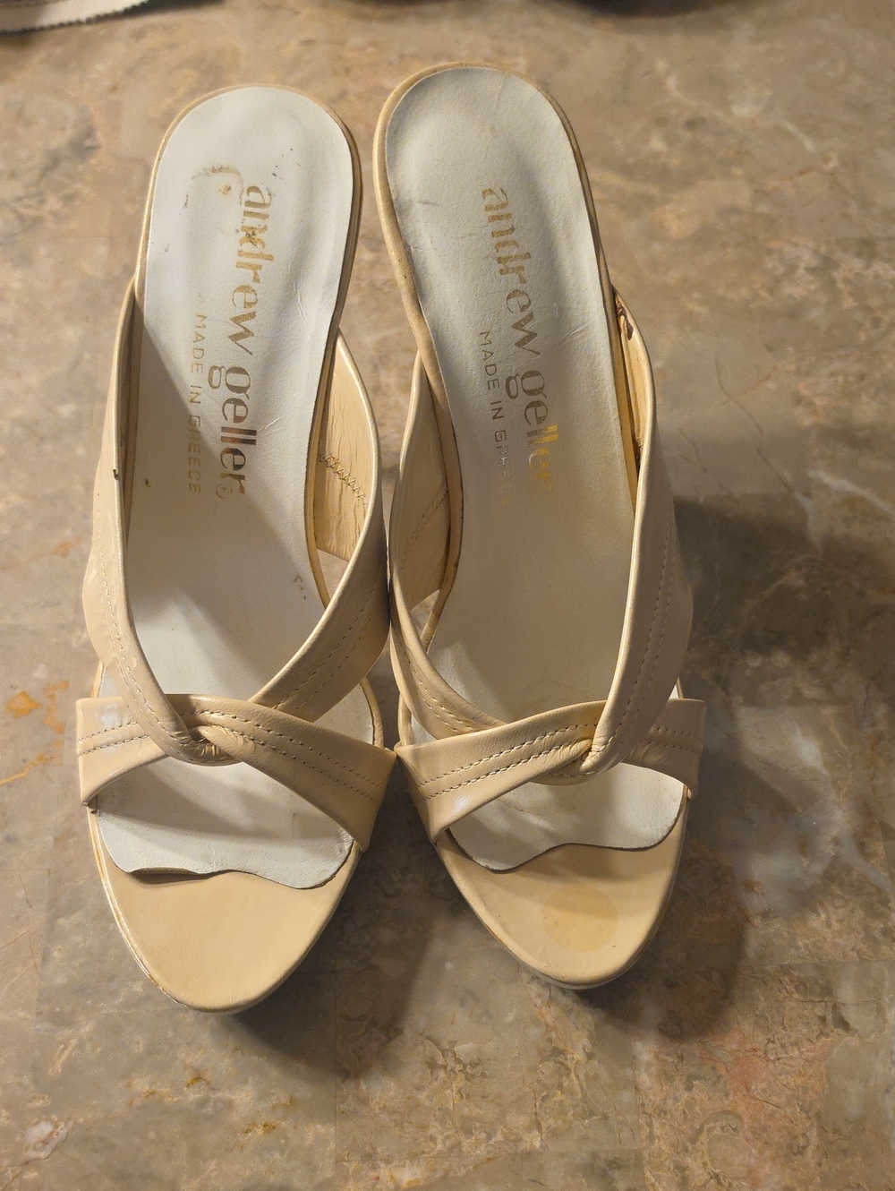 Andrew Geller Beige Knot-Front Slide Mules Vintage - Picture 1 of 4